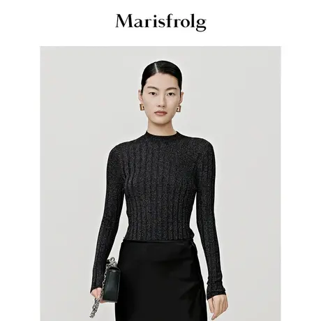 【商场同款】玛丝菲尔毛衣冬季新款深灰色羊毛修身打底针织衫商品大图