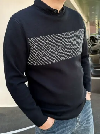 DAEVU冬新款衬衣领假两件潮胖子大号加肥加大码套头男针织衫毛衣商品大图