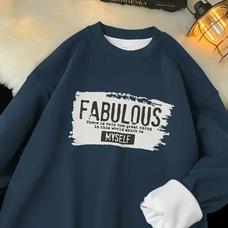 450g重磅卫衣男秋冬款摇粒绒保暖无帽长袖t恤加绒加厚圆领打底衫商品大图