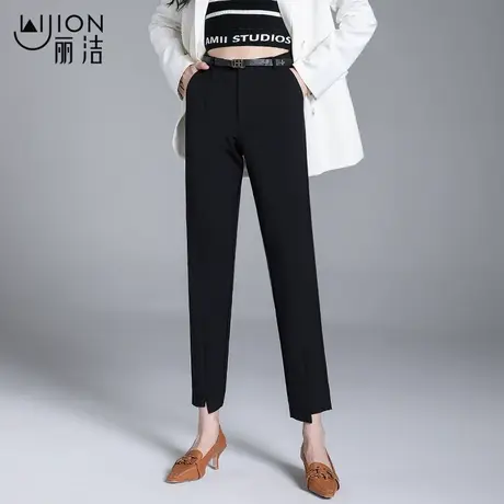 丽洁女裤黑色西装裤女春秋新款西裤高腰休闲长裤子开叉通勤小脚裤商品大图