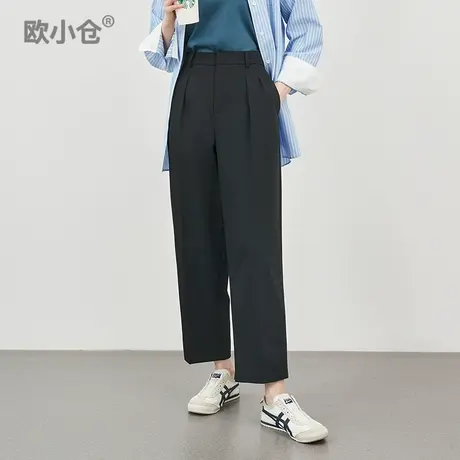 欧小仓奶茶系列春夏通勤薄款哈伦西装裤 莱赛尔TR双褶九分奶奶裤商品大图