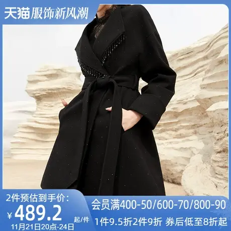 AUI黑色短款修身毛呢外套女2023冬新款欧洲站小个子高端呢子大衣商品大图