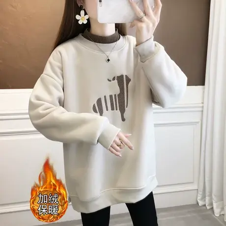 2023秋冬新款女士卫衣加绒加厚半高领中长款遮屁股爆款时尚洋气潮商品大图