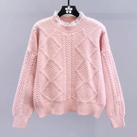 日系甜美蕾丝拼接毛衣女秋冬2023年新款宽松温柔风打底针织衫上衣商品大图