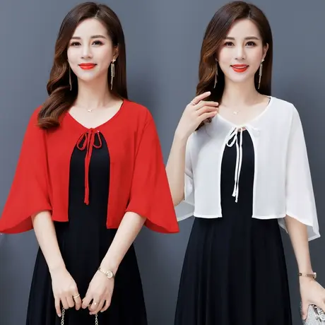 夏季配吊带裙子的雪纺小披肩斗篷开衫薄款防晒衣外搭短款宽松上衣商品大图