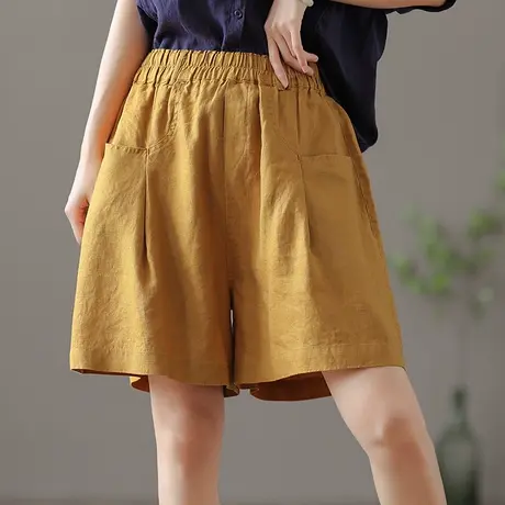 dza 高腰显瘦亚麻白色短裤女士宽松阔腿裤夏薄款休闲五分棉麻料裤图片