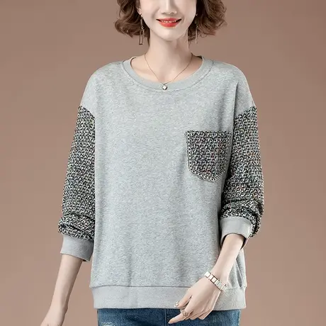 卫衣女春秋新款加肥加大码女装宽松中年妈妈百搭拼接遮肚显瘦上衣图片