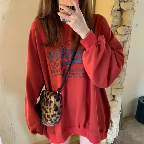 美式vintage古着卫衣女2021宽松韩版ins上衣春秋薄款oversize外套商品大图