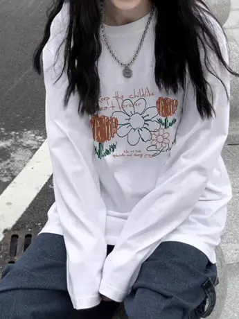 早秋2023新款女装白色仿棉长袖t恤女冬季加绒洋气内搭打底衫上衣商品大图