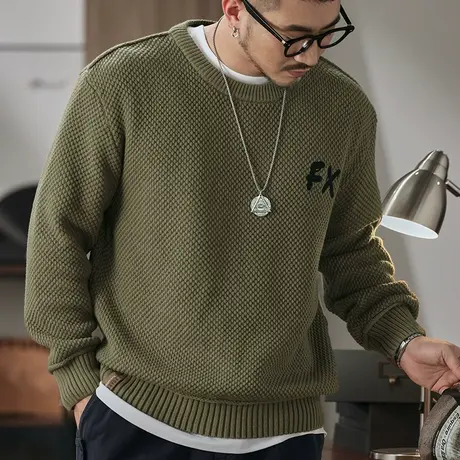 复古长袖毛衣定制精梳混纺睛轮棉百搭秋冬圆领毛衣男百搭潮流男款商品大图