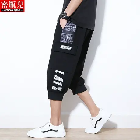 密瓶儿工装七分裤男宽松夏季男士胖子加肥加大裤子男潮牌运动短裤商品大图