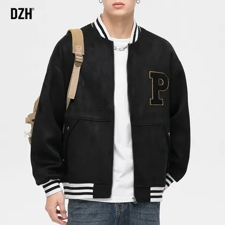 男士痞帅麂皮绒外套男潮牌男装高级感飞行夹克棒球服oversize高街商品大图