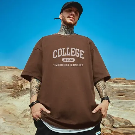 重磅潮牌宽松T恤胖子短袖男加肥加大五分袖美式字母大码男装夏季图片