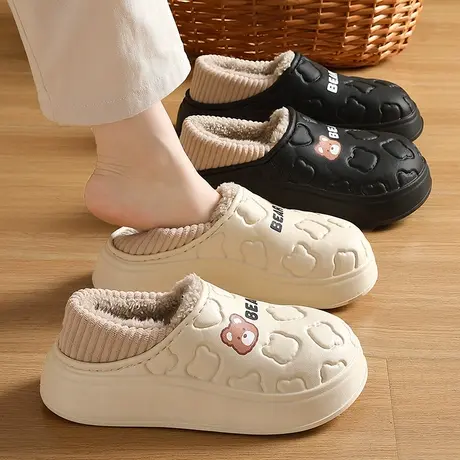 防水棉拖鞋女士秋冬季2023新款包跟室内居用防滑保暖厚底月子棉鞋商品大图