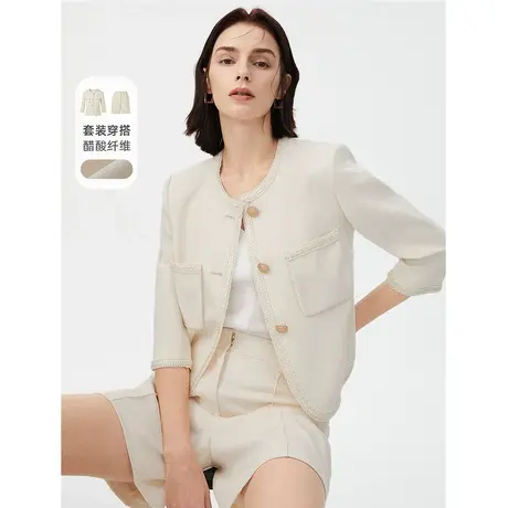 【明星同款】朗姿法式醋酸气质小香风薄款短外套上衣女夏季奥莱图片