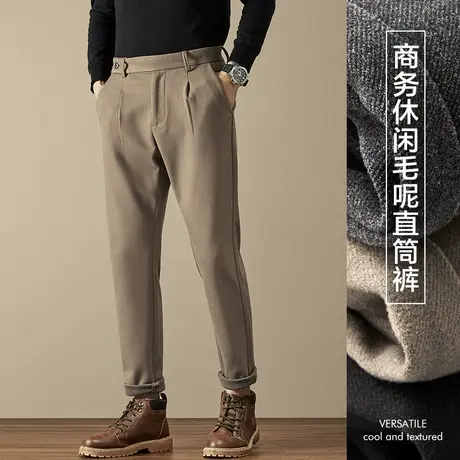 2023新款秋冬季毛呢休闲裤男士直筒宽松商务正装西装长裤冬裤男款商品大图