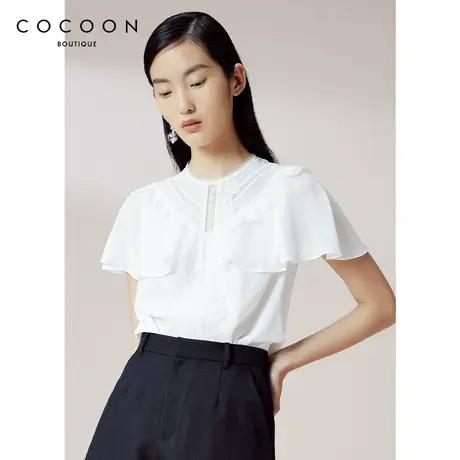 COCOON商场同款通勤上衣2023夏装新款女装时尚纯色荷叶边雪纺衫女商品大图