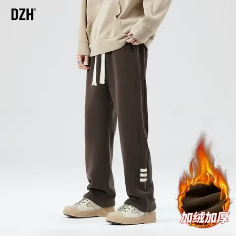 男士咖啡色摇粒绒裤子男冬季加绒加厚2024新款美式直筒休闲裤卫裤商品大图