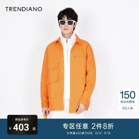 TRENDIANO春夏新款男装宽松简约衬衫长袖情侣工装休闲外套高级感商品大图