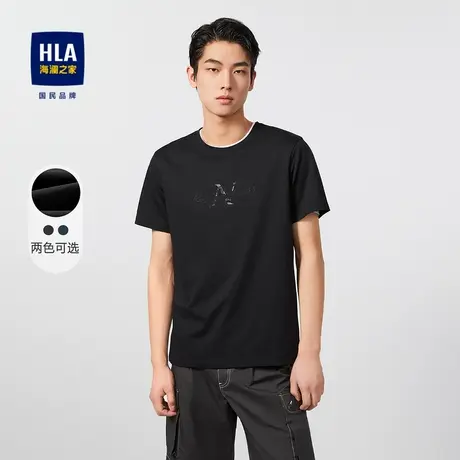 HLA/海澜之家纯色短袖T恤舒适有型圆领时尚印花柔软上衣男图片