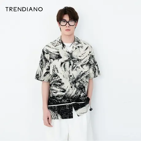 TRENDIANO四维异想系列夏季新款上衣潮流古巴领短袖衬衫男款潮牌商品大图