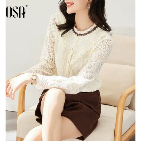 OSA欧莎女士叠穿长袖衬衫秋季2022年新款设计感小众磨毛蕾丝衬衣商品大图
