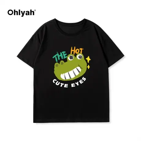 Ohlyah春夏新款涂鸦笑脸恐龙印花纯棉短袖T恤男女无性别班服定制图片