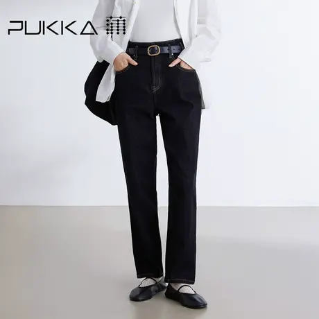 蒲PUKKA 直筒牛仔裤女2024春装新款显瘦微弹九分休闲牛仔裤商品大图