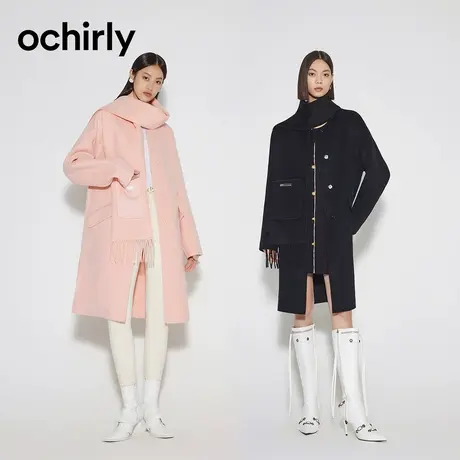 ochirly欧时力纯羊毛双面顺毛呢大衣女新款秋冬配送围巾外套商品大图