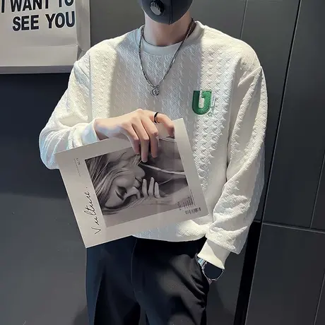 秋季时尚休闲纯色千鸟格潮牌潮流男士卫衣外套长袖学生高中生体恤商品大图