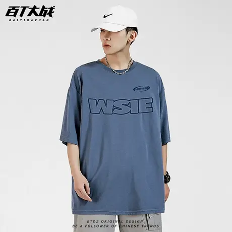 春季新品短袖情侣男女同款韩系街头ins风字母设计感宽松休闲T恤棉图片