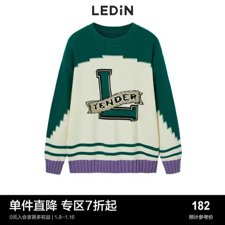 乐町撞色毛衣女早秋学院风针织衫C1EEC4201图片
