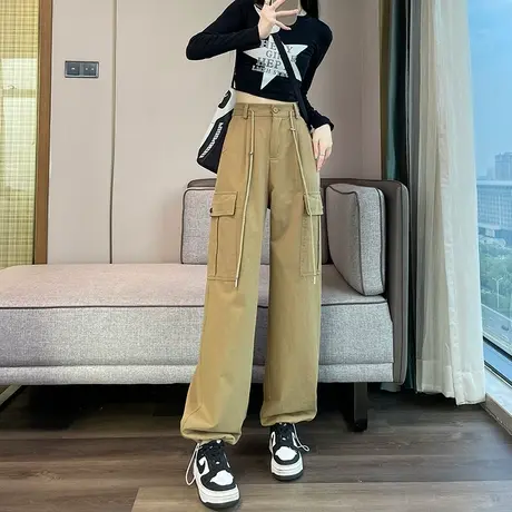 阔腿美式工装裤女2024新款春夏裤子宽松束脚灯笼直筒裤运动登山裤商品大图