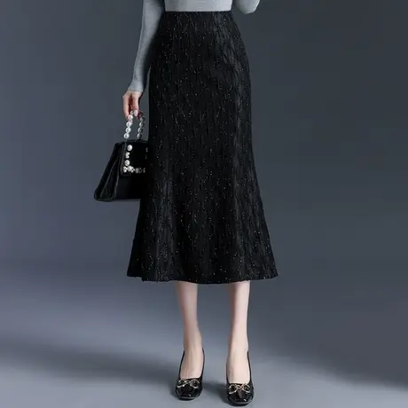 小香风亮丝鱼尾裙子女2024春季新款洋气显瘦包臀半身裙气质中长裙商品大图