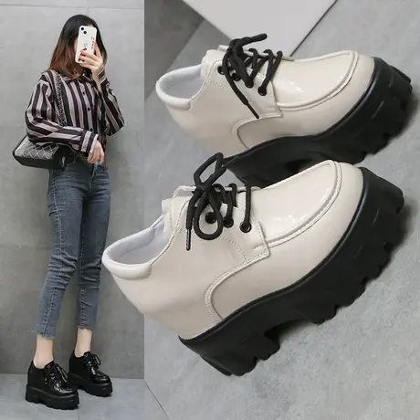 单鞋女2024春秋季新款高跟鞋厚底内增高女鞋子百搭英伦风小皮鞋女图片