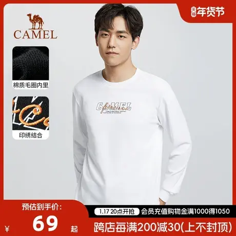 CAMEL/骆驼男装春季新品T恤几何图案绣花印花圆领长袖体恤上衣男图片