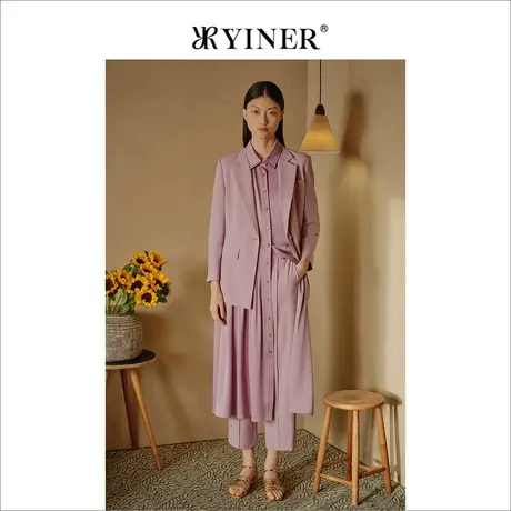 YINER音儿女装春季女装法式优雅修身平驳领一粒扣西装外套图片