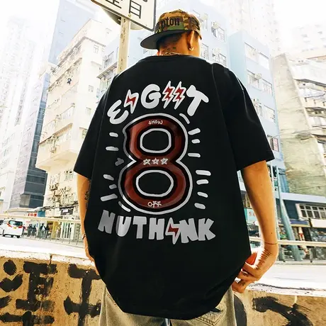 美式街头高街国潮男装短袖T恤中性风潮牌潮流宽松大码半截袖夏季图片