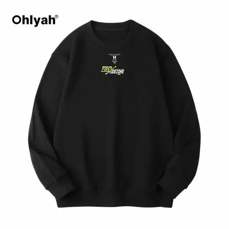 Ohlyah潮牌黑色中性风卫衣男圆领纯棉秋情侣上衣女宽松学生班服商品大图