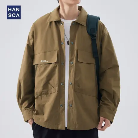 hansca秋冬季复古工装翻领夹克男士宽松休闲新款帅气防风外套春秋商品大图
