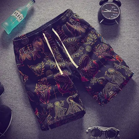 男士沙滩裤夏季花短裤宽松大裤衩男生休闲裤夏天五分裤棉中裤子潮商品大图