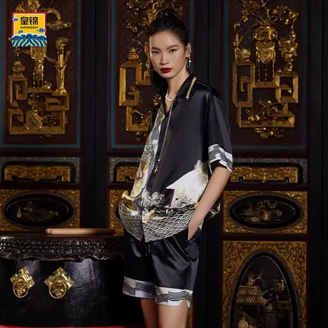 爱慕皇锦兰睡衣女亭国潮国风印花衬衫可外穿家居服HJ21403图片
