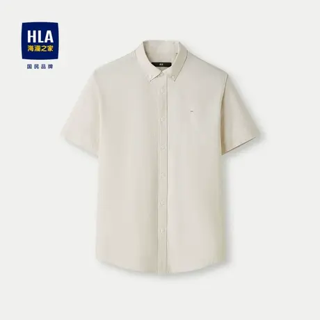 HLA/海澜之家清新纯棉短袖休闲衬衫24春夏新款制扣领牛津纺衬衣男商品大图