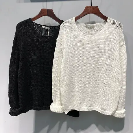 2024春装 韩国ulzzang新款纯色宽松镂空棉麻针织衫百搭上衣女套头商品大图