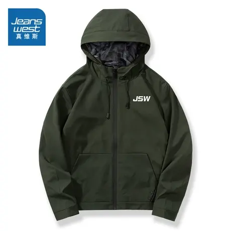 EI真维斯男装户外防风外套 冬季 潮流连帽印花开衫夹克男商品大图