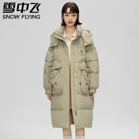 雪中飞2023秋冬新款女士长款过膝加厚保暖带手套设计羽绒服外套商品大图