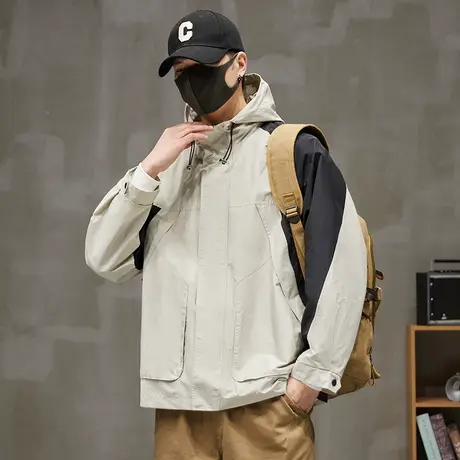 春秋款男士防水撞色夹克外套秋季防风连帽冲锋衣2023新款男装秋装图片