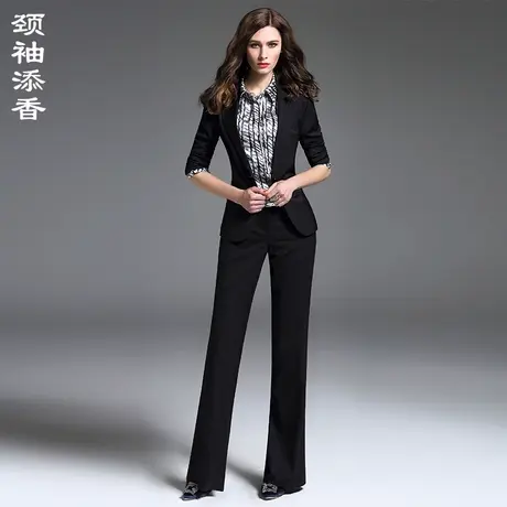 颈袖添香2023黑色西装套装女商务两件套修身西服通勤时尚ol商品大图