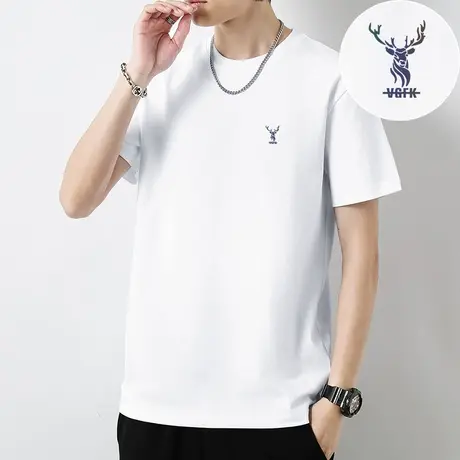 重磅t恤男短袖纯棉白色上衣液氨长绒棉圆领体恤美式潮流夏季半袖商品大图