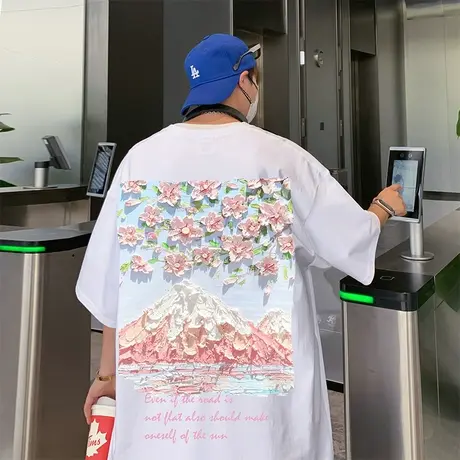 男士港风休闲半袖t恤纯棉重磅220克夏季新款潮流男士印花短袖T恤商品大图